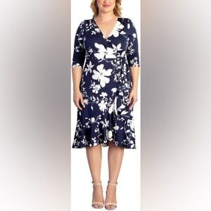 Women's Fall Floral 3/4 Sleeve Bodycon Dress Casual Scoop Neck XXL